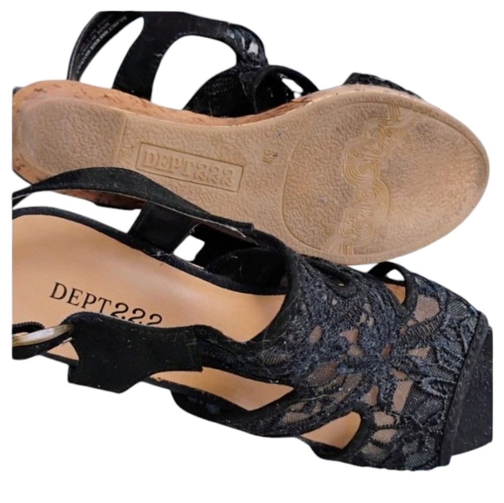 DEPT 222 Artesia Black Women's Platform Cork Sandals 4" Heel Side Buckle 8W - Picture 7 of 13